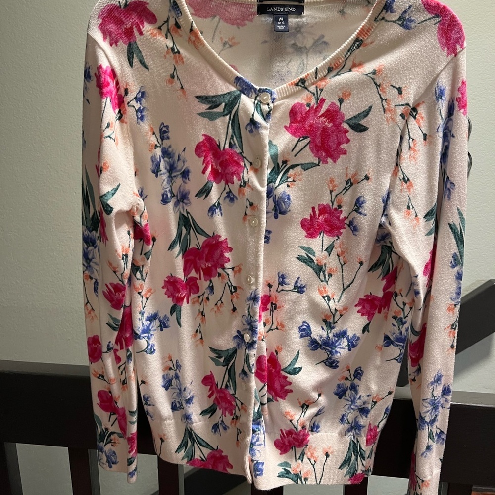 Lands' End Floral Cardigan in Pink and Blue #152